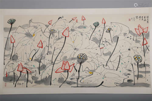A Lotus Flowers Painting by Wu Guanzhong.