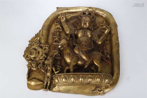 A Gilt Copper Palden Lhamo Buddha Plate.