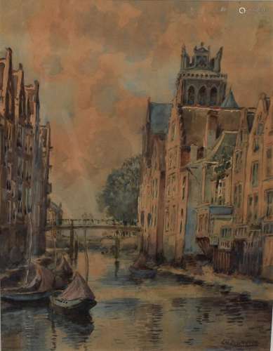 Gruppe, Charles (USA 1860-1940) Geicht op Dordrecht