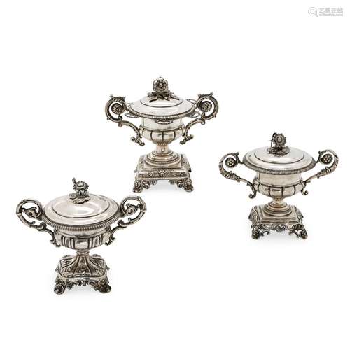 A lot of three silver sugar bowls, Italy 1837-1868