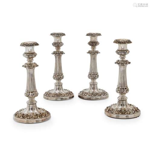 Four silver candlesticks, England, 19th century