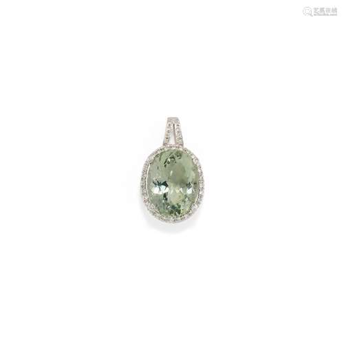 A 18K white gold, prasiolite quartz and diamond pendant, wit...