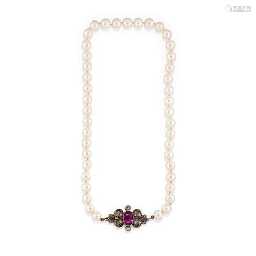 A 18K yellow gold, silver, diamonds, amethyst and cultured p...