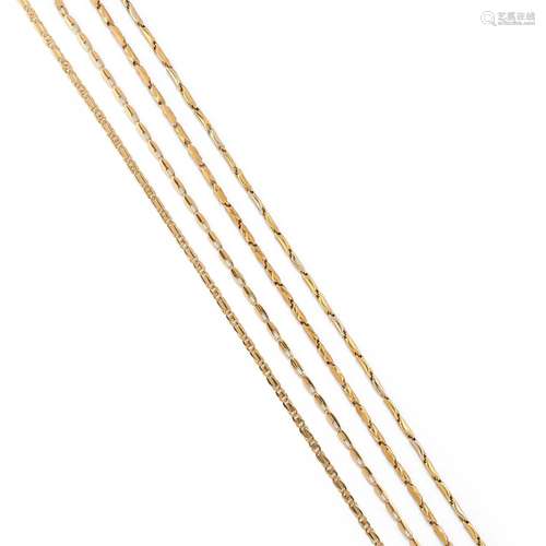 Four 18K yellow gold necklaces