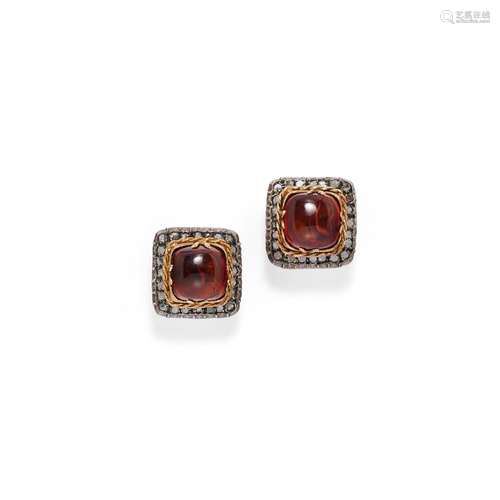 A 18K yellow gold, silver, amber and diamond earrings