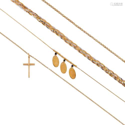 Four 18K two-color gold and sapphire necklaces