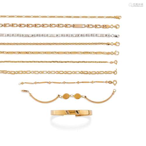 Ten 18K two-color gold bracelets