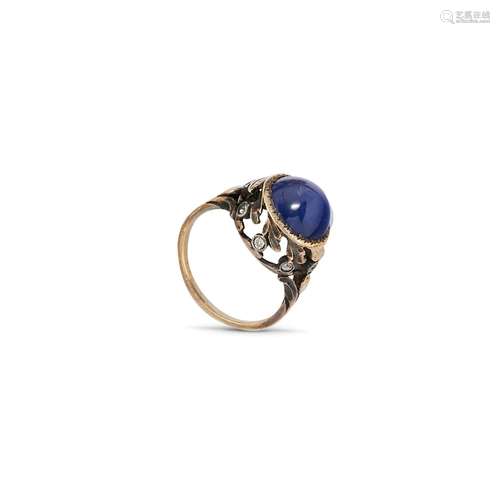 A 18K yellow gold, silver, sapphire and diamond ring