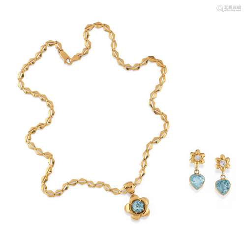 A 18K yellow gold, topaz and synthetic gemstone demi parure