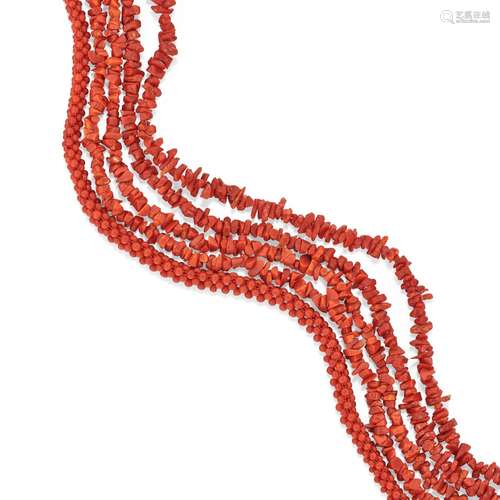 Three 18K yellow gold and coral necklaces