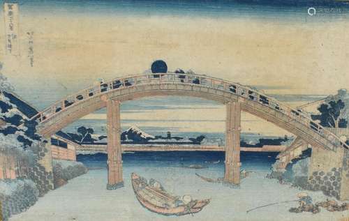 Hokusai, Japanese print Under the Mannen Bridge at Fukagawa ...