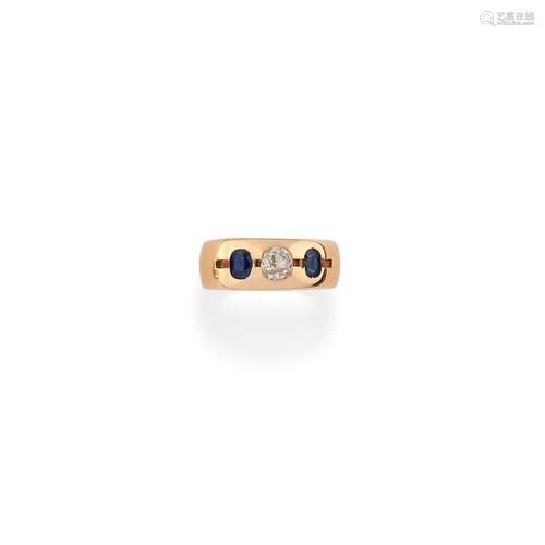 A 18K rose gold, diamond and sapphire ring