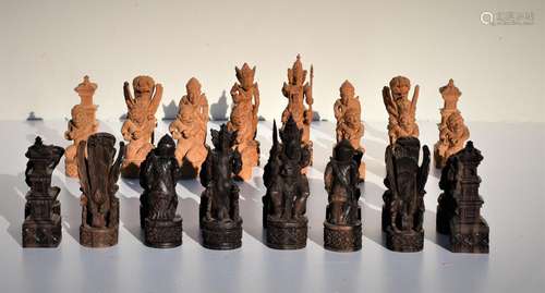 Indonesian ~Ramayana~chess set of large size carved by Guru ...