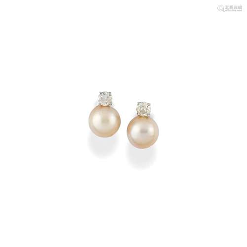 A 18K white gold, diamond and cultured pearl earrings