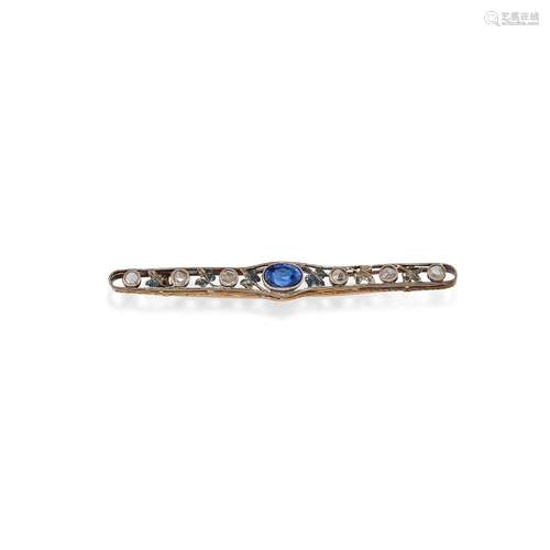 A 18K yellow gold, diamond and sapphire brooch