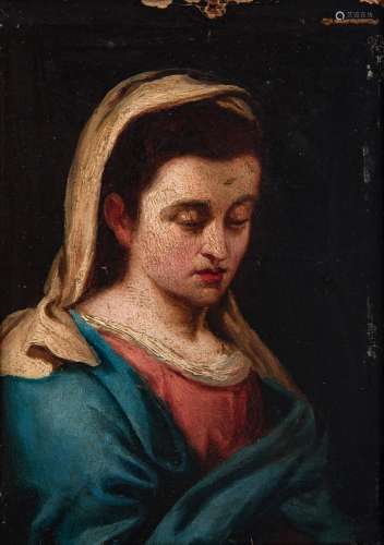 Andalusian school, ca. 1700. "Bust of the Virgin. Oil o...