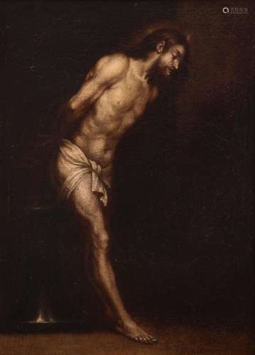 Spanish School, XVII century. "Christ tied to the colum...