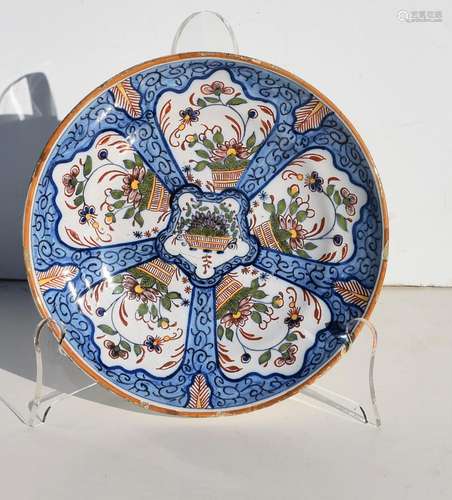 A polychrome Deft dish with mark Fa Duyn Pancakedish