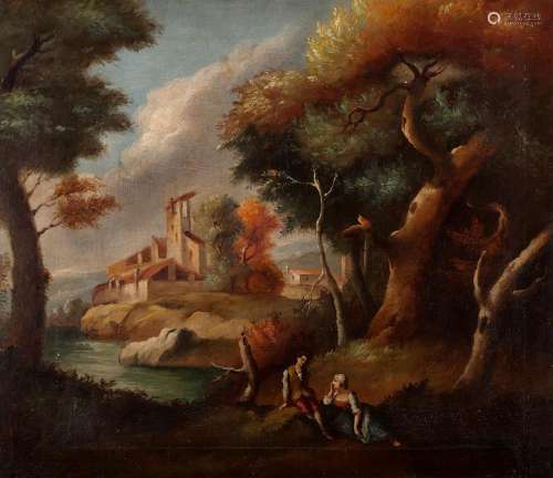 Flemish school, 18th century. "Landscape with figures&q...