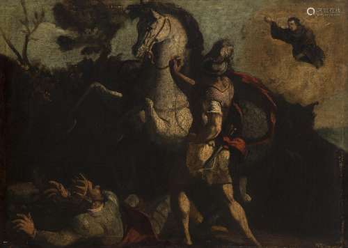 Italian school, XVII century. "Defeat of Diomedes, king...