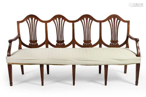 Menorcan four seater bench. Hepplewhite style, ca.1800. Waln...