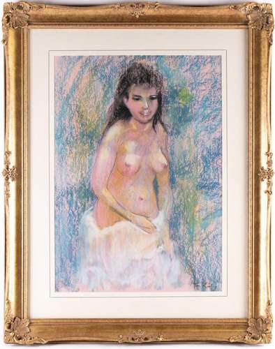 † Tom Keating (1917-1984), pastel portrait of a female nude,...