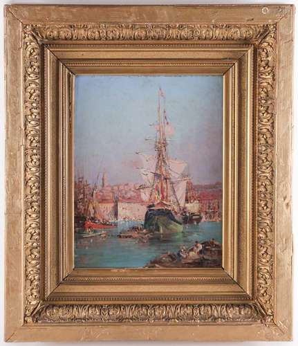 Francois Nardi (1861-1936) French, a harbour scene, oil on c...