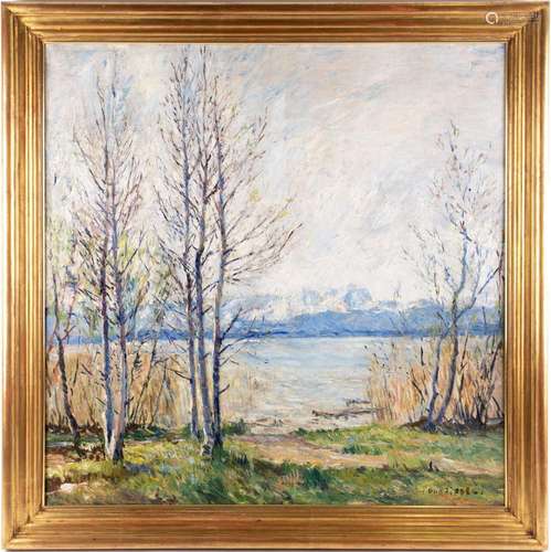 Otto Eduard Pippel (1878-1960), trees with lake and a mounta...