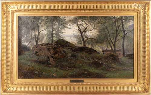 Auguste Louis Veillon (1834-1890), a forest scene with a fig...