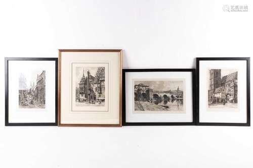 Hugo Ulbrich (1867-1928) German, four etchings, each of city...