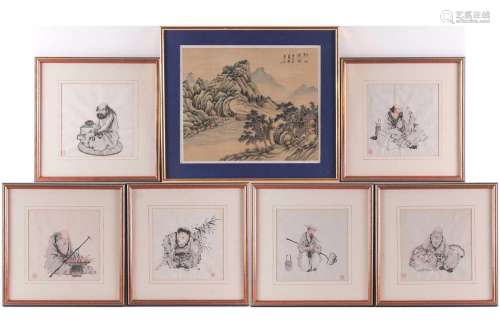 A set of six Chinese Taoist immortals, early 20th century, w...