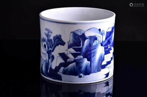 A large Chinese blue & white Kangxi style bitong, of cyl...