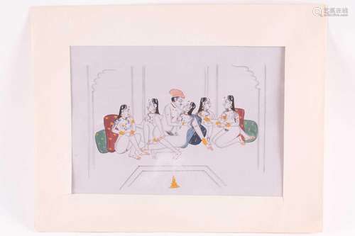 Indian School, circa 1900, an erotic gouache painting of a k...