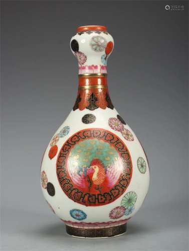 A Chinese Famille Rose Porcelain Garlic-Mouth Vase