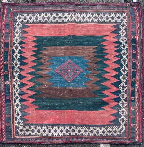A 20th-century blue ground small Iranian Kelim rug with zigz...