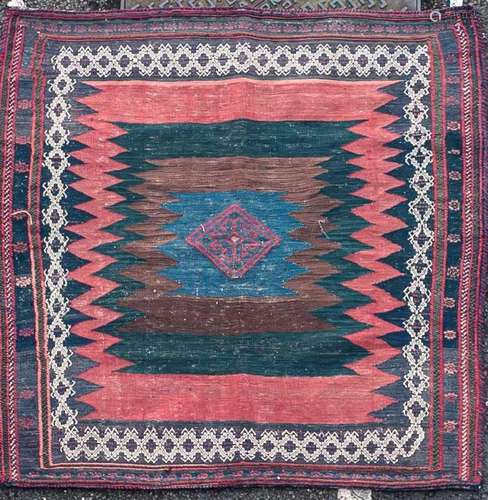 A 20th-century blue ground small Iranian Kelim rug with zigz...