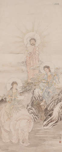 Chinese Buddha Painting by Ding Guanpeng