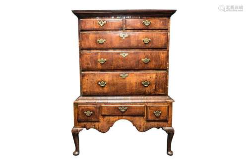 An early 18th-century oak and walnut chest on stand The uppe...