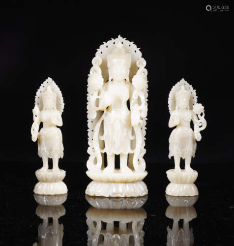 Qing Dynasty Jade Three Buddha Figures