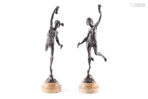 A pair of 19th century patinated bronze figures of Mercury a...