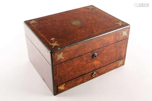 A 19th century burr walnut dressing table box, with brass st...