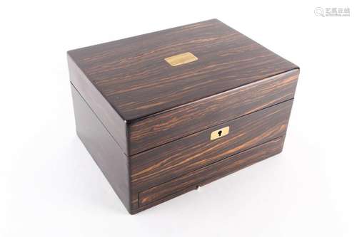 A 19th-century rosewood toiletry box, the velvet-lined inter...