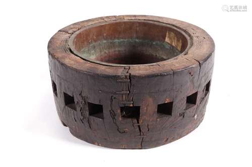 An 18th-century oak nautical capstan hub, now with a copper ...