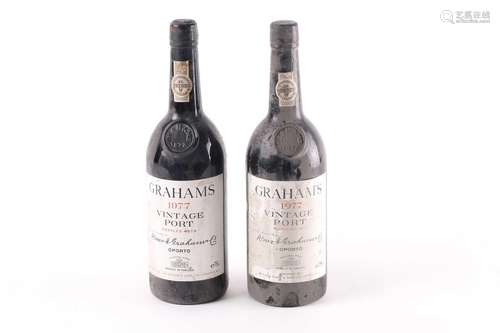 Graham's 1977 vintage port, two bottles.