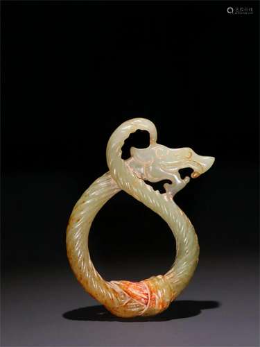 A Chinese Carved Jade Dragon Patterned Pendent