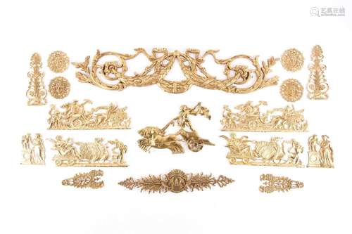 A collection of French Empire style gilt metal furniture mou...