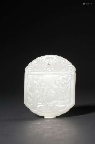 A CARVED WHITE JADE PENDANT.QING PERIOD
