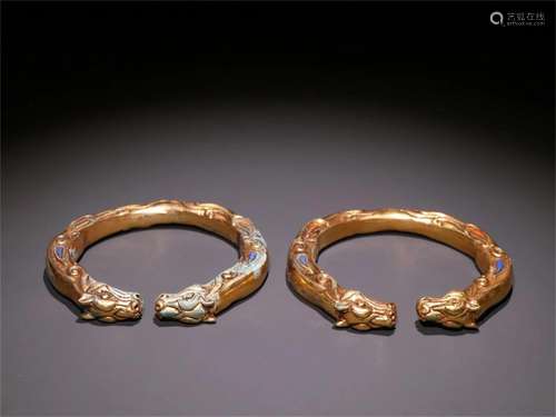 Pair of Chinese Gilt Bronze Bracelets