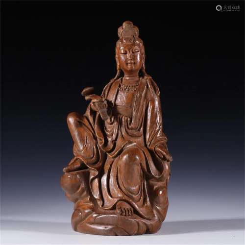 A Chinese Carved Bamboo Buddha Statue