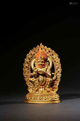 A GILT-BRONZE FIGURE OF MAHAKALA.QING PERIOD